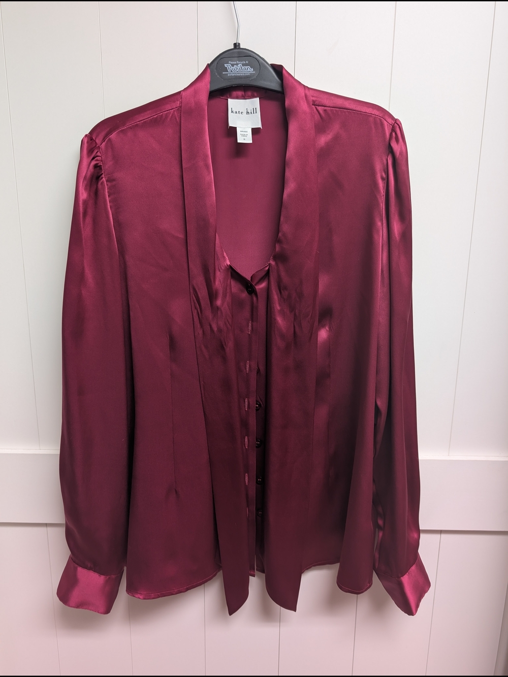 kate hill 100% silk Long-Sleeve Blouse in Wine, 12